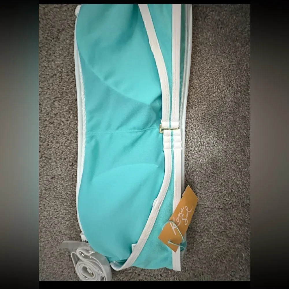 Kona Sol Bandeau Terry Cloth Aqua and White Swimsuit NWT Size XL